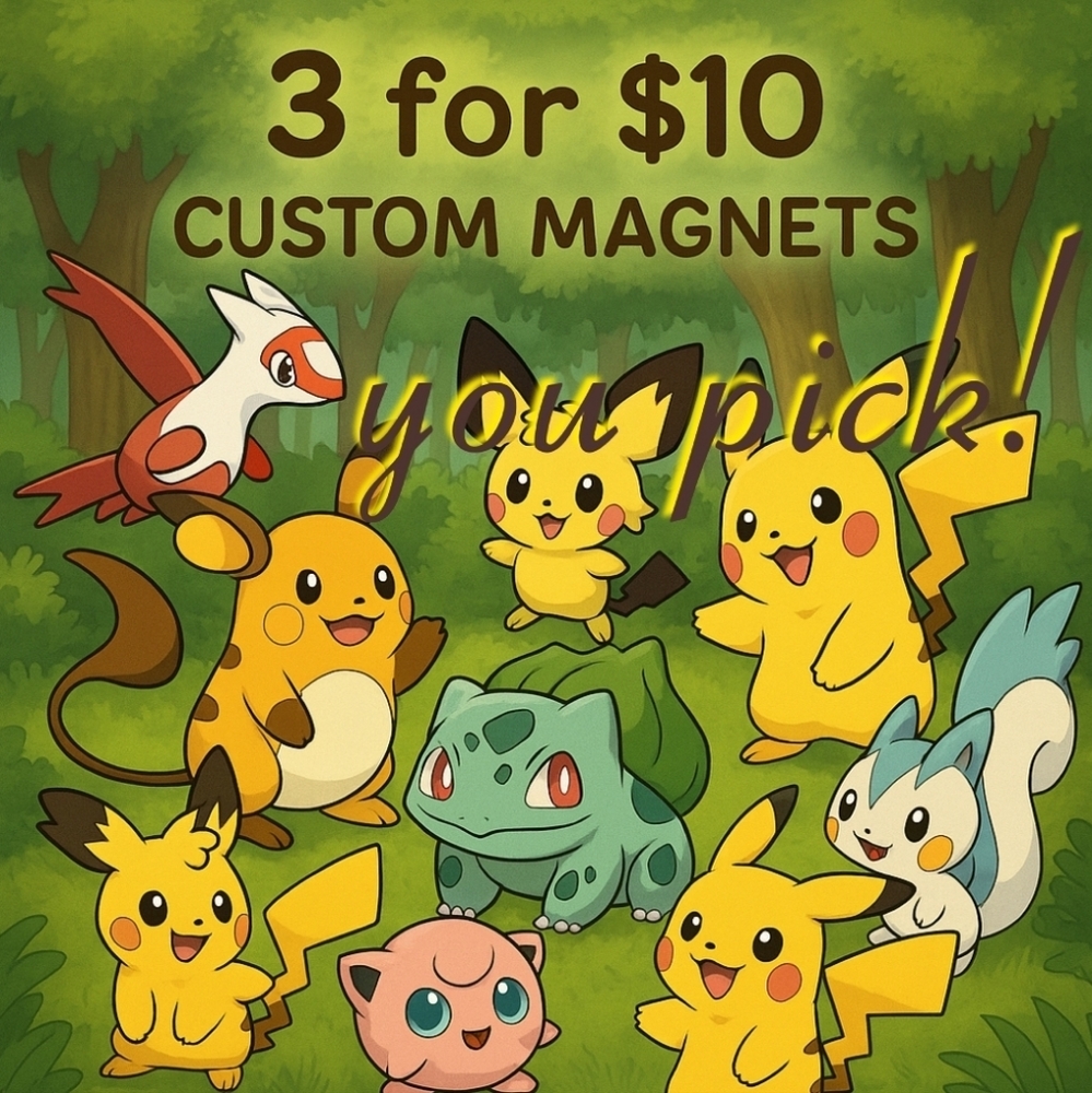 Pokemon Custom Magnets - Yellow, Green, Red, Blue